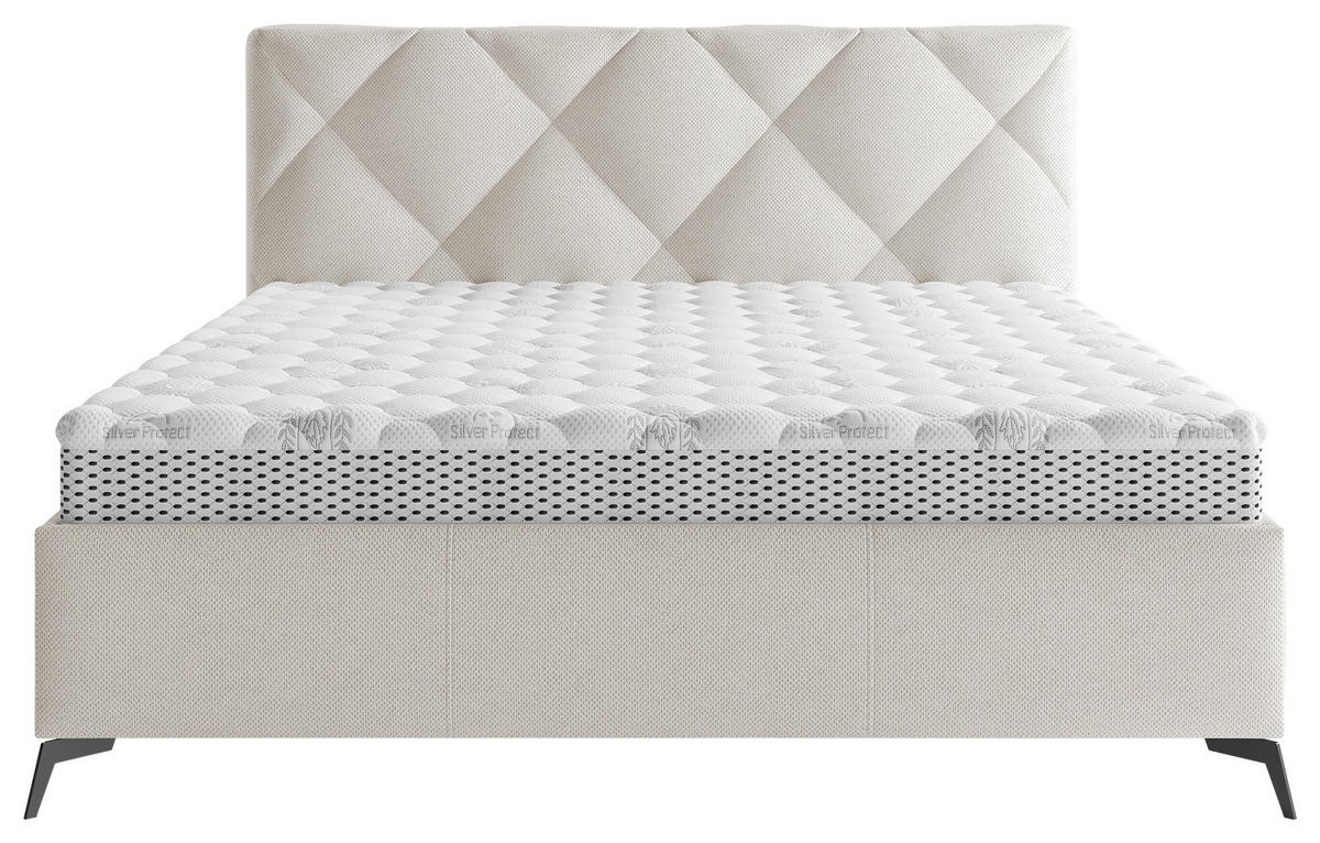 POLSTERBETT gepolstertes Kopfteil, Lattenrost 180/200 cm  in Creme  - Creme/Schwarz, MODERN, Holz/Textil (180/200cm) - Boxxx