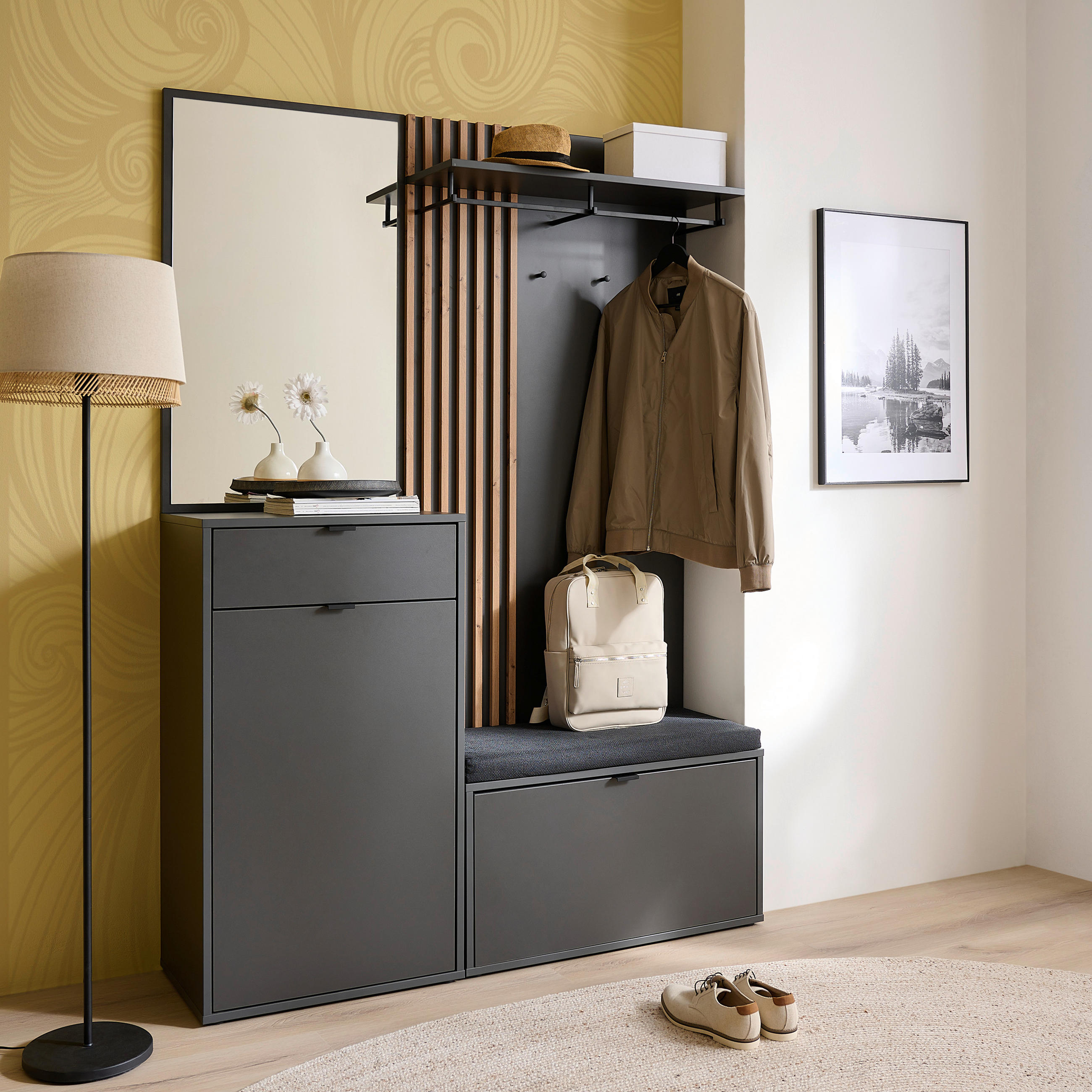 GARDEROBE  in 143,5/198/40 cm  - Graphitfarben/Eiche Artisan, Design, Glas/Holzwerkstoff (143,5/198/40cm) - Voleo