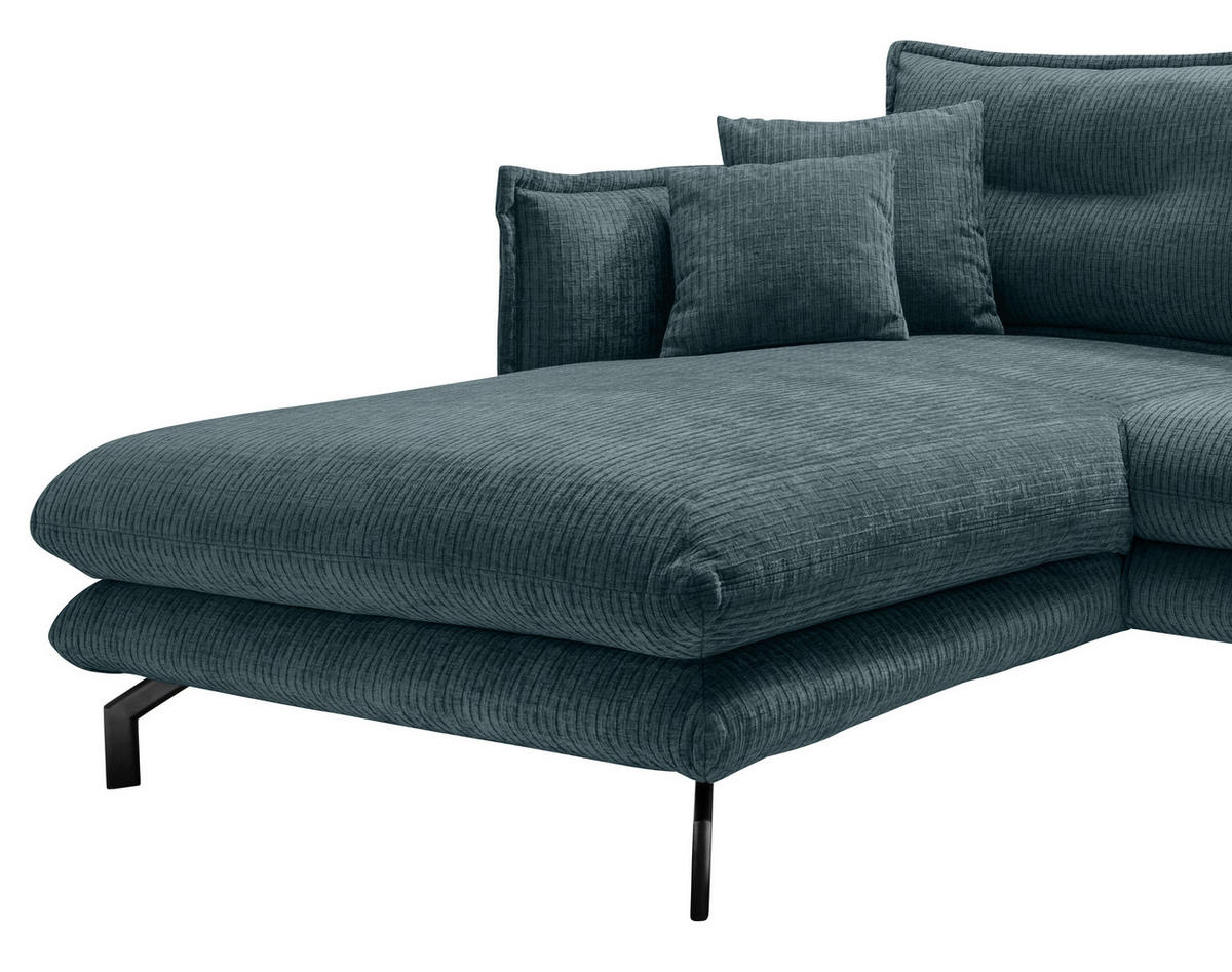 ECKSOFA in Velours Blau  - Blau/Schwarz, Design, Textil/Metall (180/255cm) - Livetastic