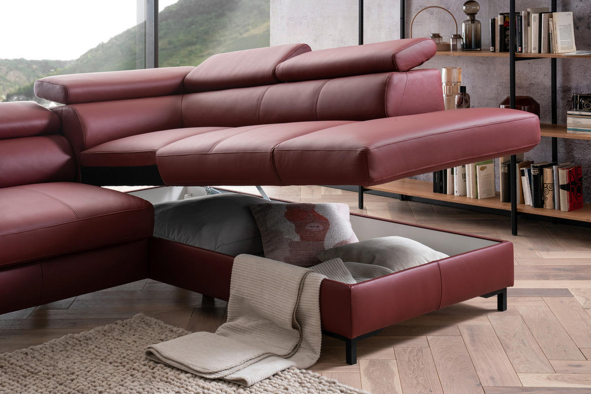 ROHOVÁ SEDACIA SÚPRAVA, koža, bordová - čierna/bordová, Design, kov/koža (268/213cm) - Celina Home