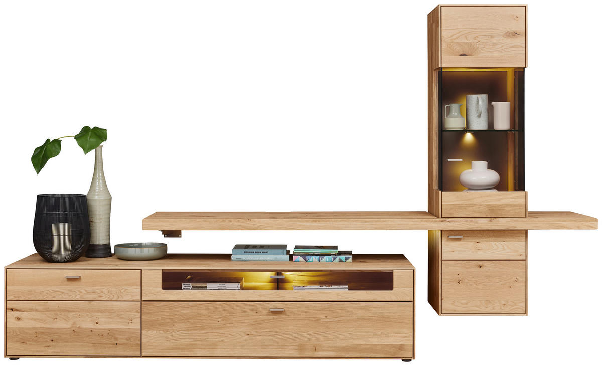 WOHNWAND  in Wildeiche  304/179/55 cm  - Wildeiche, Natur, Glas/Holz (304/179/55cm) - Valnatura