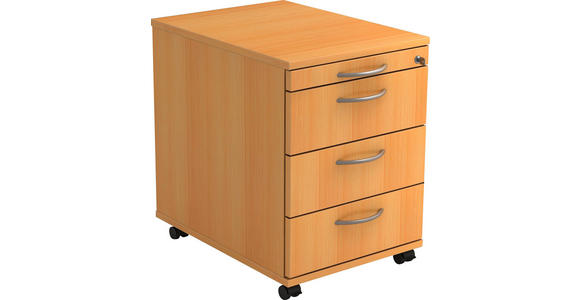 ROLLCONTAINER 42,8/59/56 cm  - Buchefarben/Alufarben, KONVENTIONELL, Holzwerkstoff/Kunststoff (42,8/59/56cm) - Venda