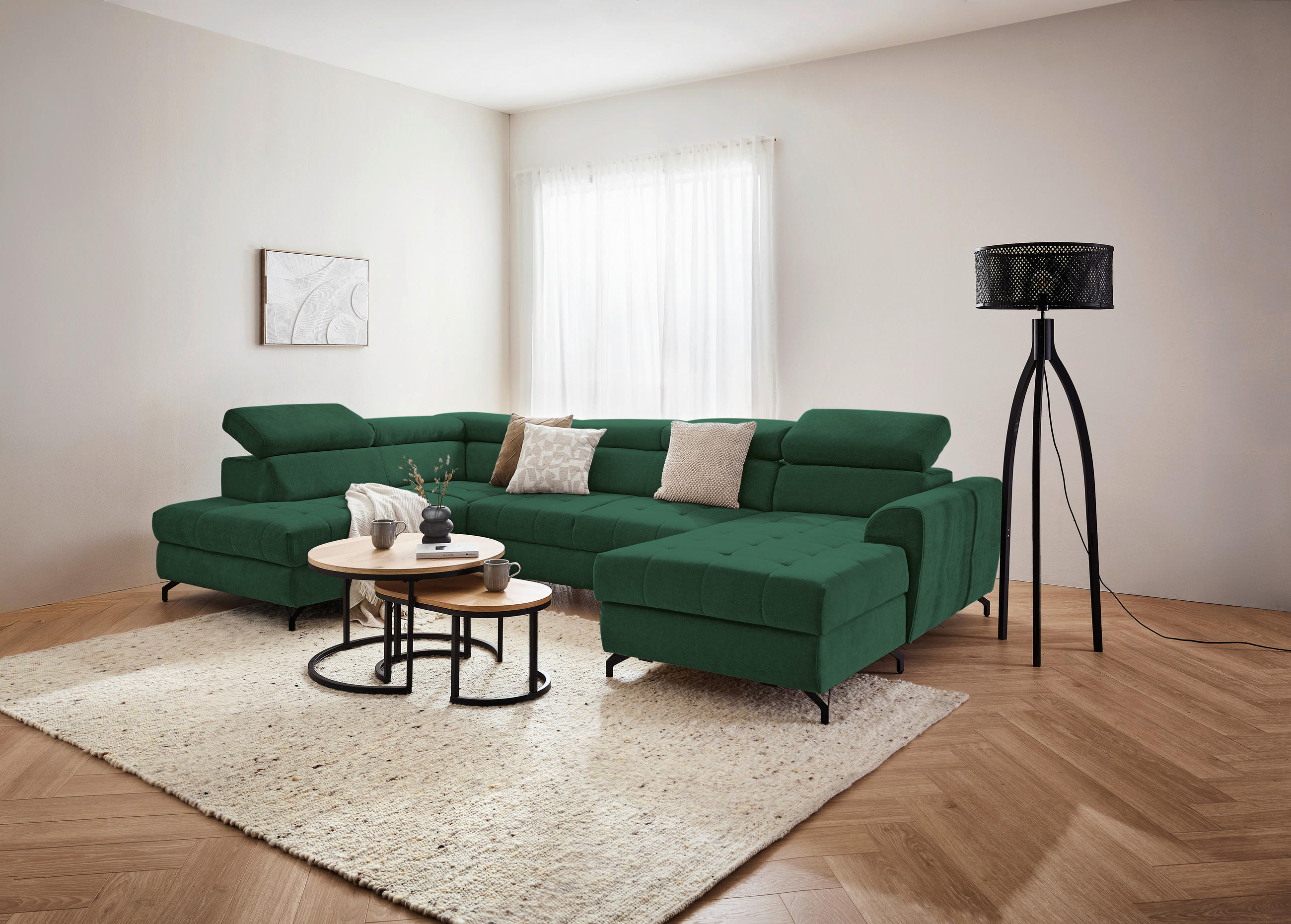 WOHNLANDSCHAFT Waldgrün Struktur  - Waldgrün/Schwarz, Design, Textil/Metall (203/327/177cm) - Stylife