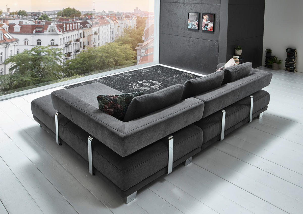 ECKSOFA in Chenille Gelb  - Chromfarben/Gelb, Natur, Textil/Metall (297/214cm) - Valdera