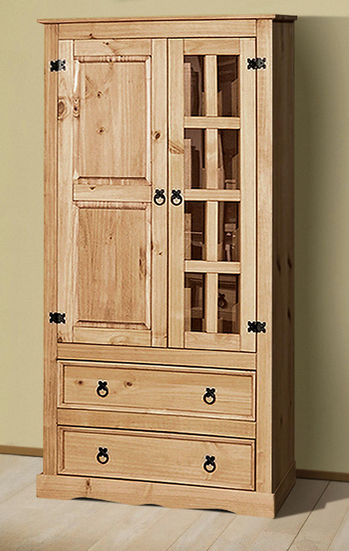 VITRINE  in massiv Kiefer Honig  - Klar/Schwarz, Natur, Glas/Holz (100/190/41cm) - Livetastic