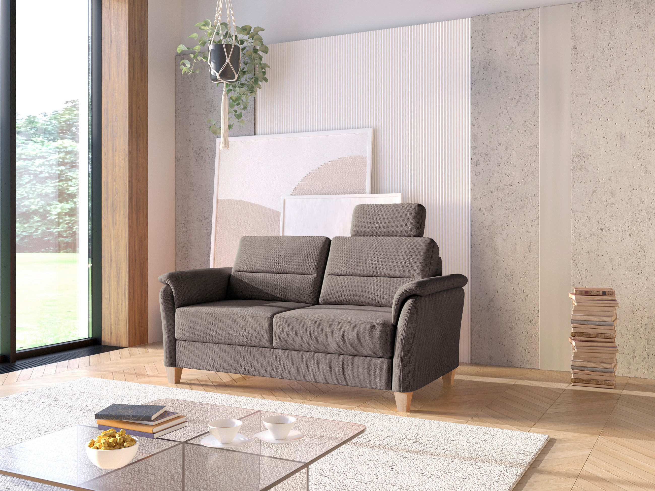 3-SITZER-SOFA Flachgewebe Dunkelbraun  - Eichefarben/Dunkelbraun, KONVENTIONELL, Holz/Textil (179/89/89cm) - Sit & More