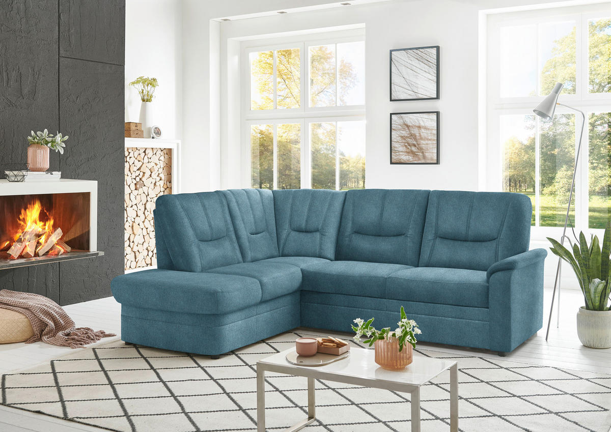 ECKSOFA  in Chenille Türkis  185/235 cm  - Türkis/Schwarz, KONVENTIONELL, Kunststoff/Textil (185/235cm) - Beldomo Comfort