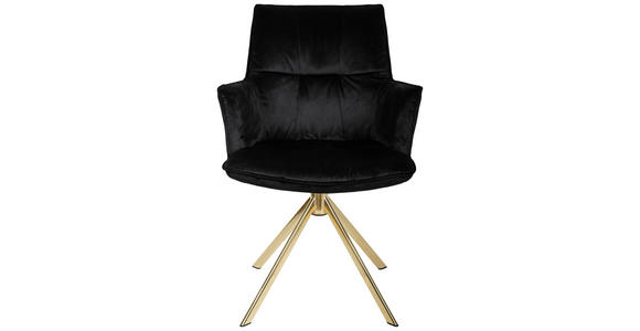 ARMLEHNSTUHL  Stoffauswahl, Sitzfläche 360° drehbar, automatische Rückholfunktion Samt  - Goldfarben/Schwarz, Design, Textil/Metall (59/89,5/63cm) - Novel