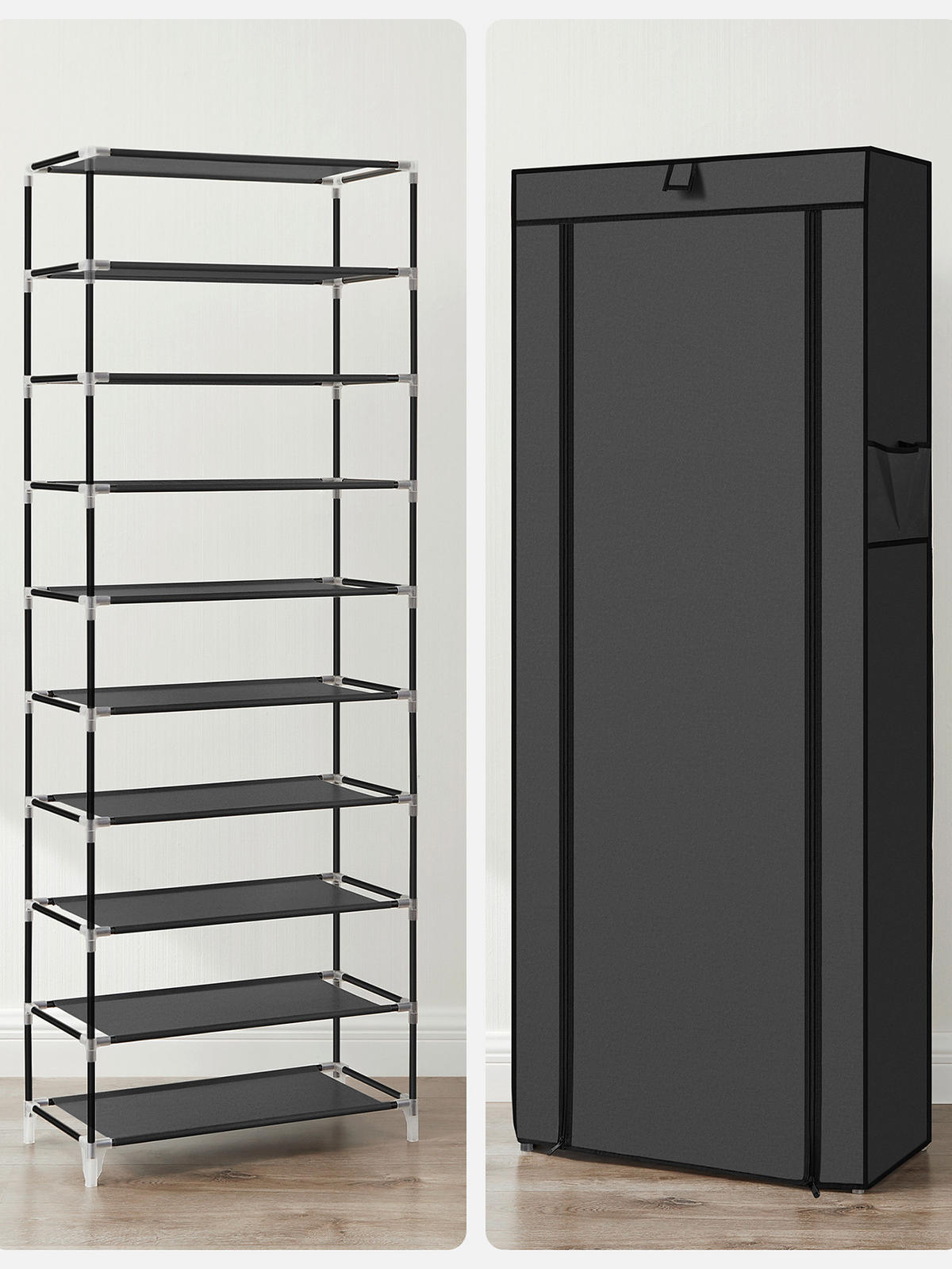 REGÁL NA BOTY, černá, 58/160/28 cm - černá/průhledné, Trend, kov/textil (58/160/28cm) - Boxxx