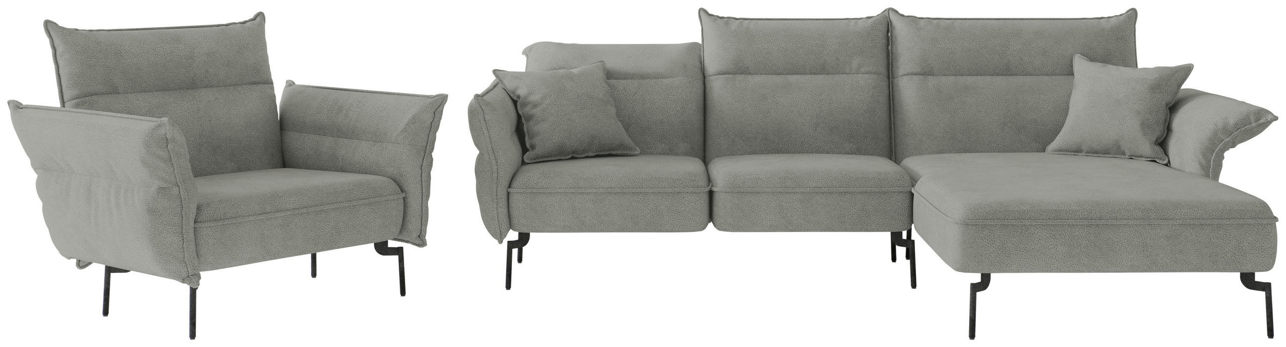 SITZGARNITUR Jakarta Flachgewebe Grau  - Edelstahlfarben/Grau, Design, Textil/Metall (265/185cm) - Livetastic