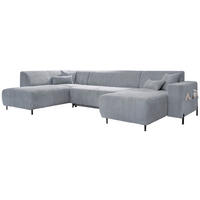 WOHNLANDSCHAFT in Cord Hellgrau  - Hellgrau/Schwarz, Textil/Metall (192/330/165cm) - MID.YOU