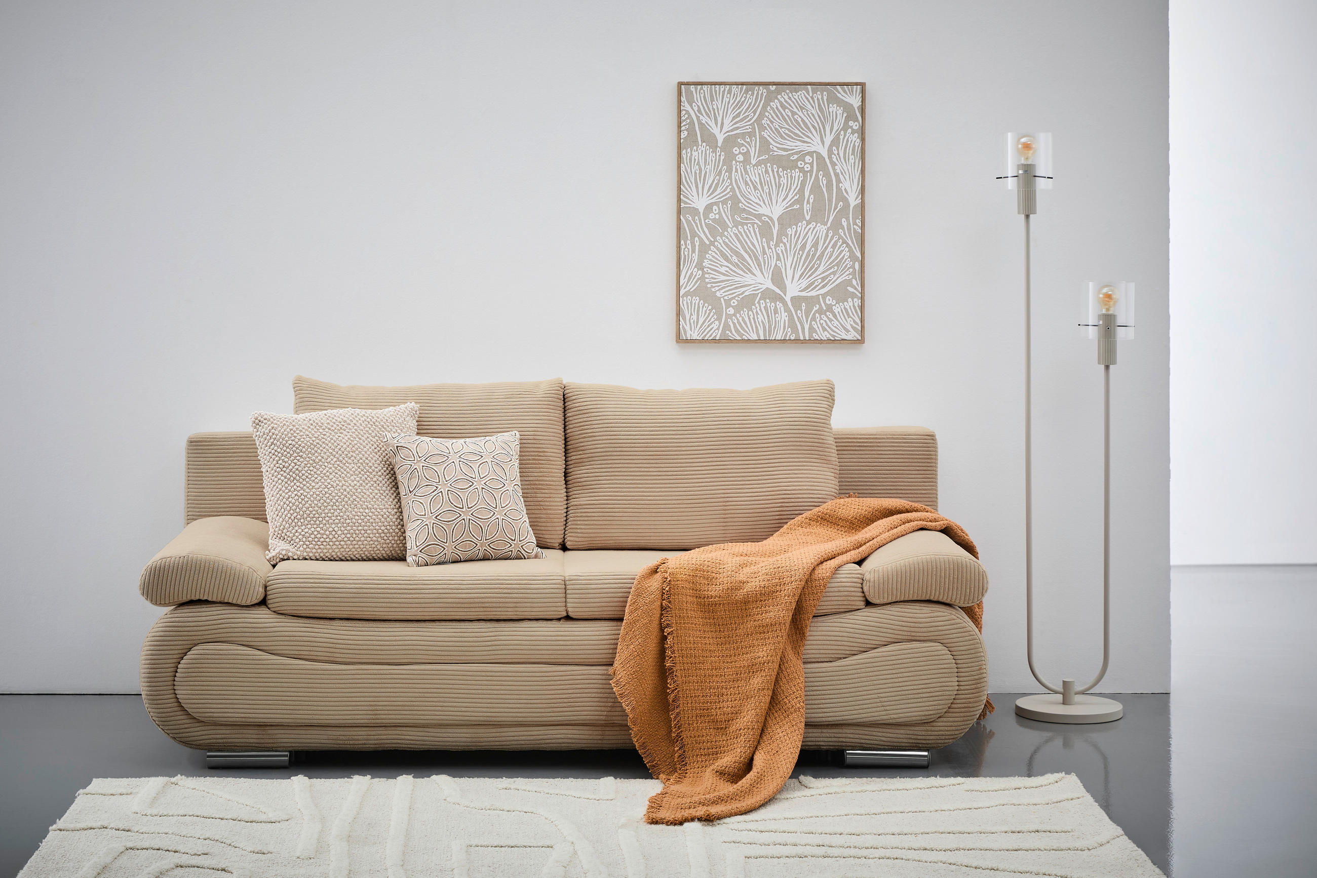 SCHLAFSOFA  mit Bettfunktion erhältlich Cord Hellbraun  - Chromfarben/Hellbraun, Design, Textil/Metall (200/78/90cm) - Venda