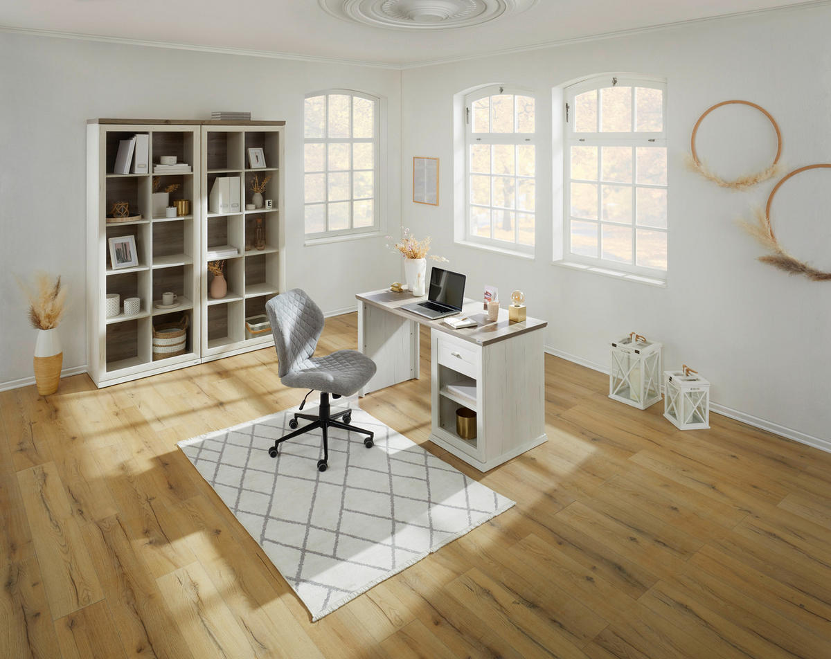 SCHREIBTISCH 135/59/76 cm  in Grau, Weiss  - Weiss/Grau, Lifestyle, Holzwerkstoff/Metall (135/59/76cm) - Hom`in