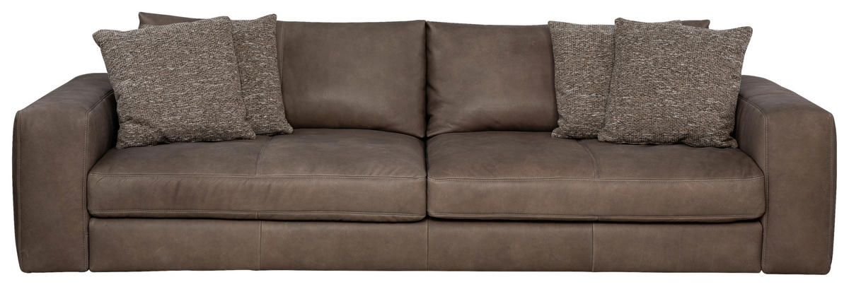 BIGSOFA Echtleder Graubraun  - Graubraun/Schwarz, Design, Leder/Kunststoff (294/87/122cm) - Designwerk
