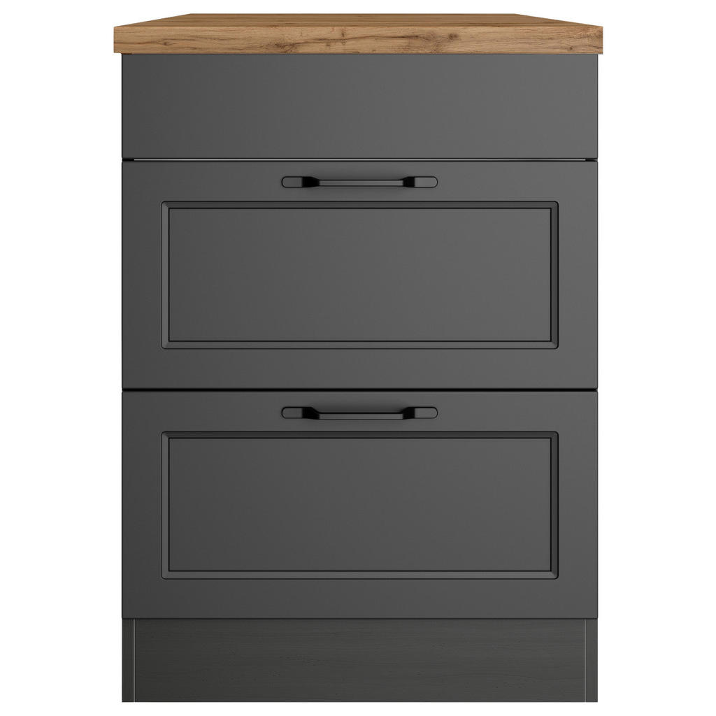 Thumbnail - Held Kochfeldumbauschrank, Grau, Eiche Wotan, Metall, 2 Schubladen, 60x86x60 cm, Made in Germany, Küchen, Küchenmöbel, K...