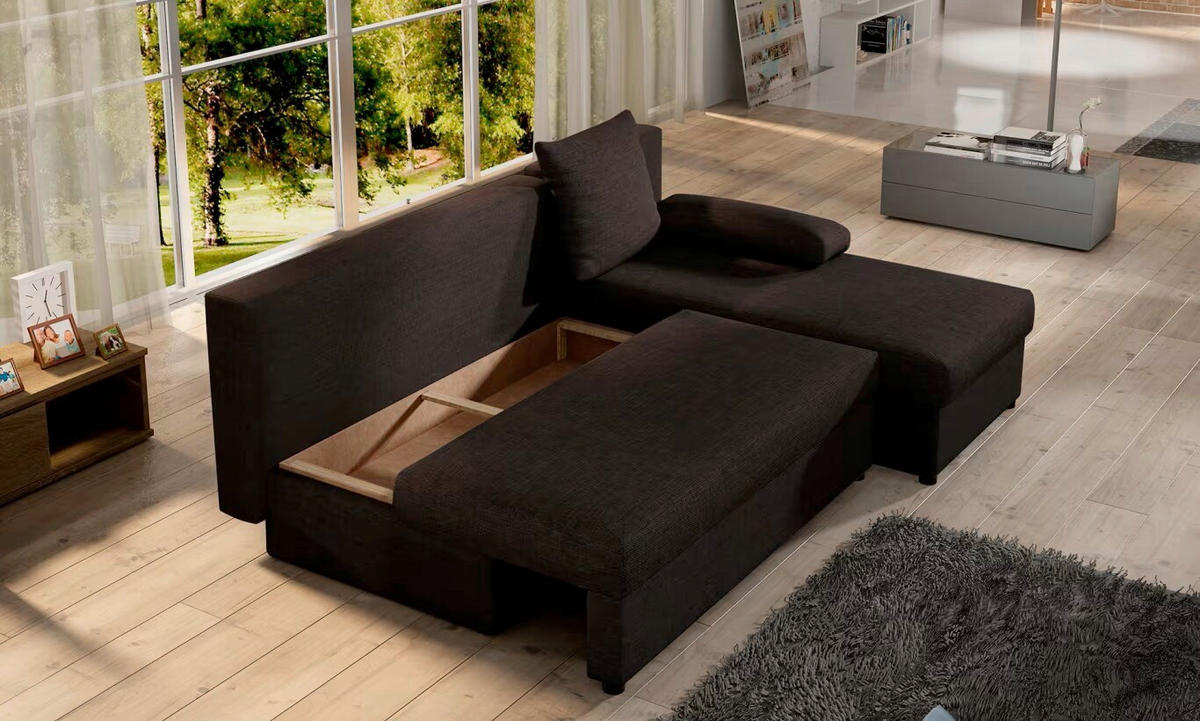 ECKSOFA  Dunkelbraun Webstoff  - Dunkelbraun/Schwarz, Design, Kunststoff/Textil (201/143cm) - MID.YOU