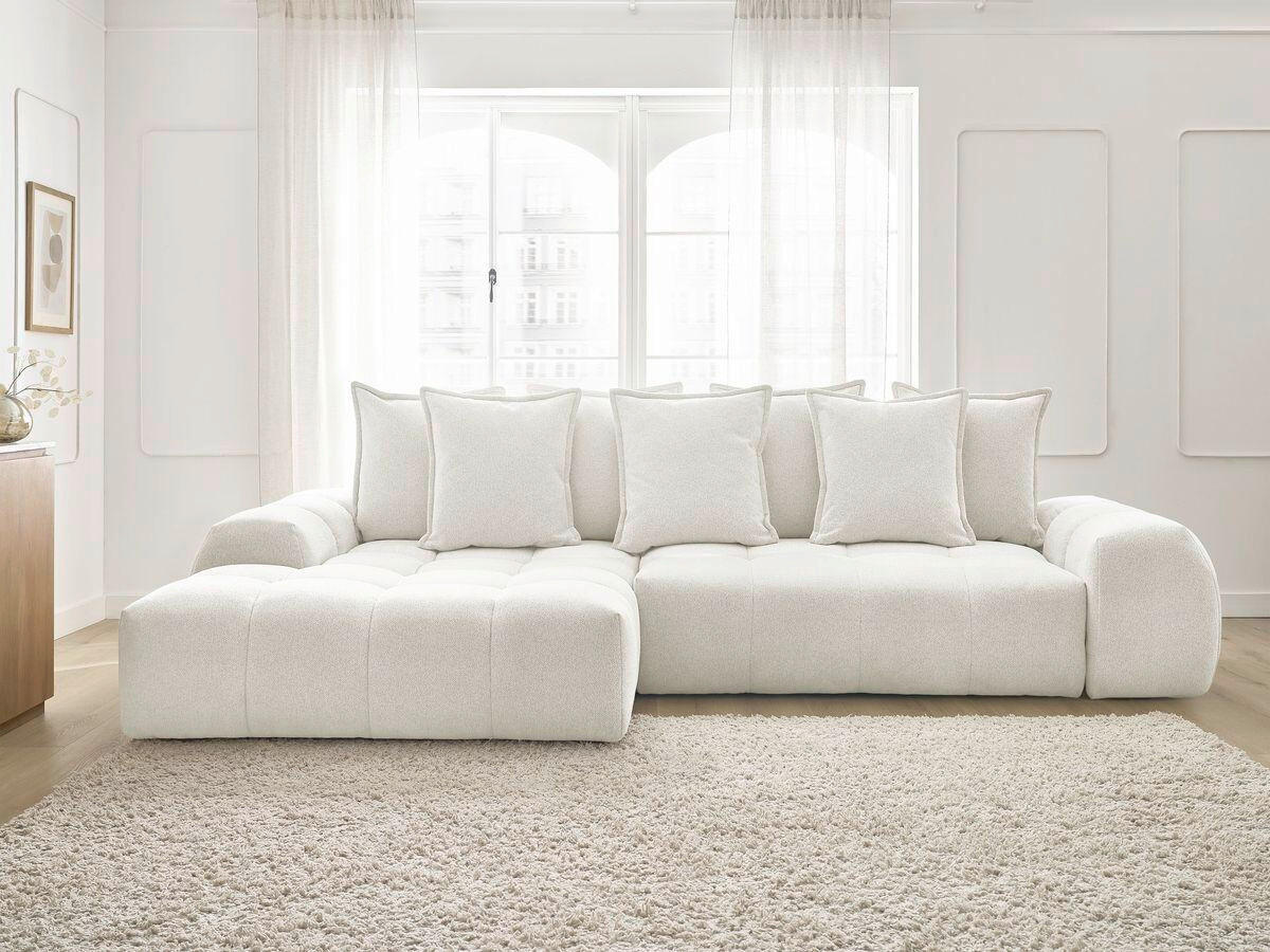 ECKSCHLAFSOFA EVEREST  mit Rücken echt, Armteil links, Armteil rechts Flachgewebe Weiß  - Schwarz/Weiß, MODERN, Kunststoff/Textil (180/318cm) - Livetastic