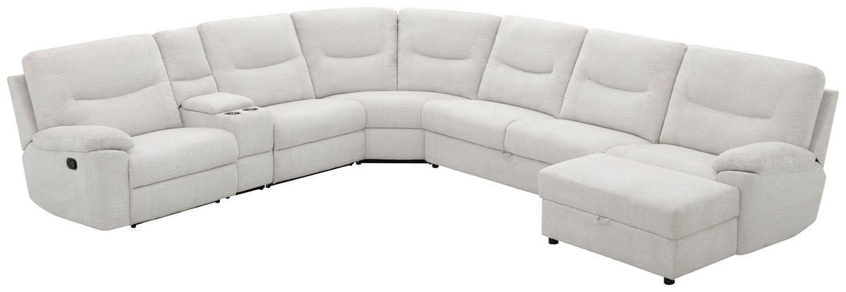 ECKSOFA Weiß Leinenoptik  - Schwarz/Weiß, KONVENTIONELL, Holz/Kunststoff (286/101/338cm) - Livetastic