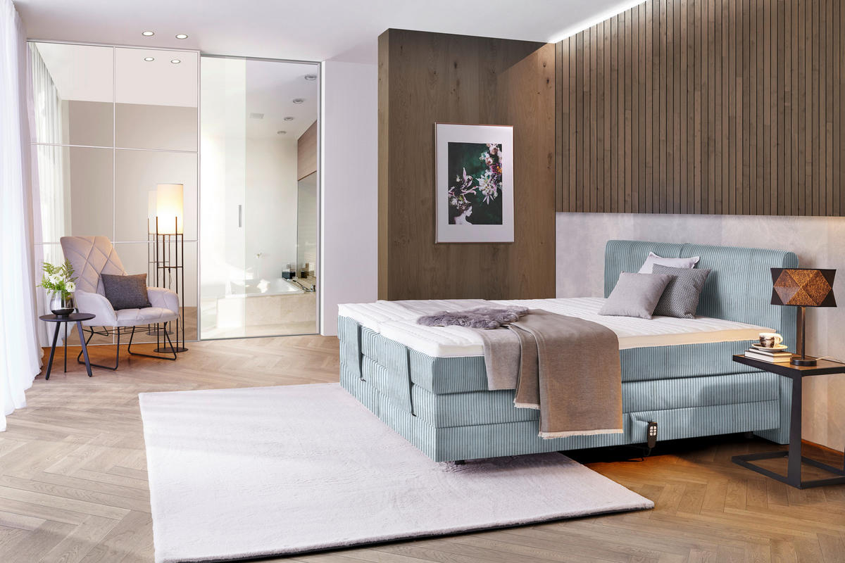 BOXSPRINGBETT 180/200 cm  in Hellblau  - Schwarz/Hellblau, Design, Kunststoff/Textil (180/200cm) - Hom`in