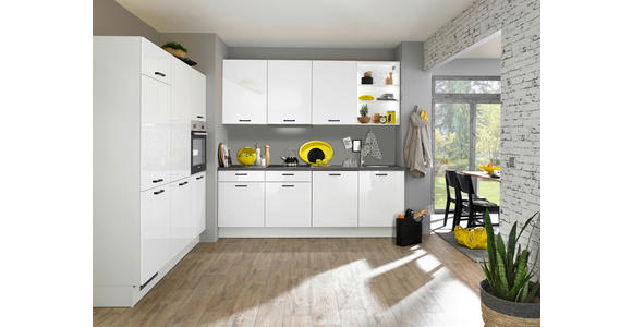 ECKKÜCHE 180/240 cm  in Graphitfarben, Weiß  - Weiß Hochglanz/Schwarz, Design, Holzwerkstoff/Metall (180/240cm) - Xora