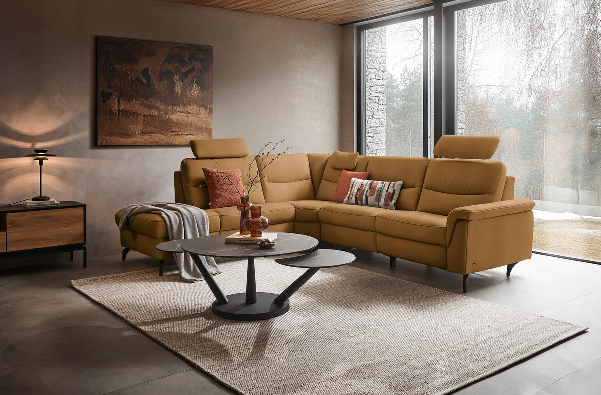 ECKSOFA in Echtleder Karamell  249/280 cm  - Anthrazit/Karamell, Design, Leder/Metall (249/280cm) - Himolla Komfortklass