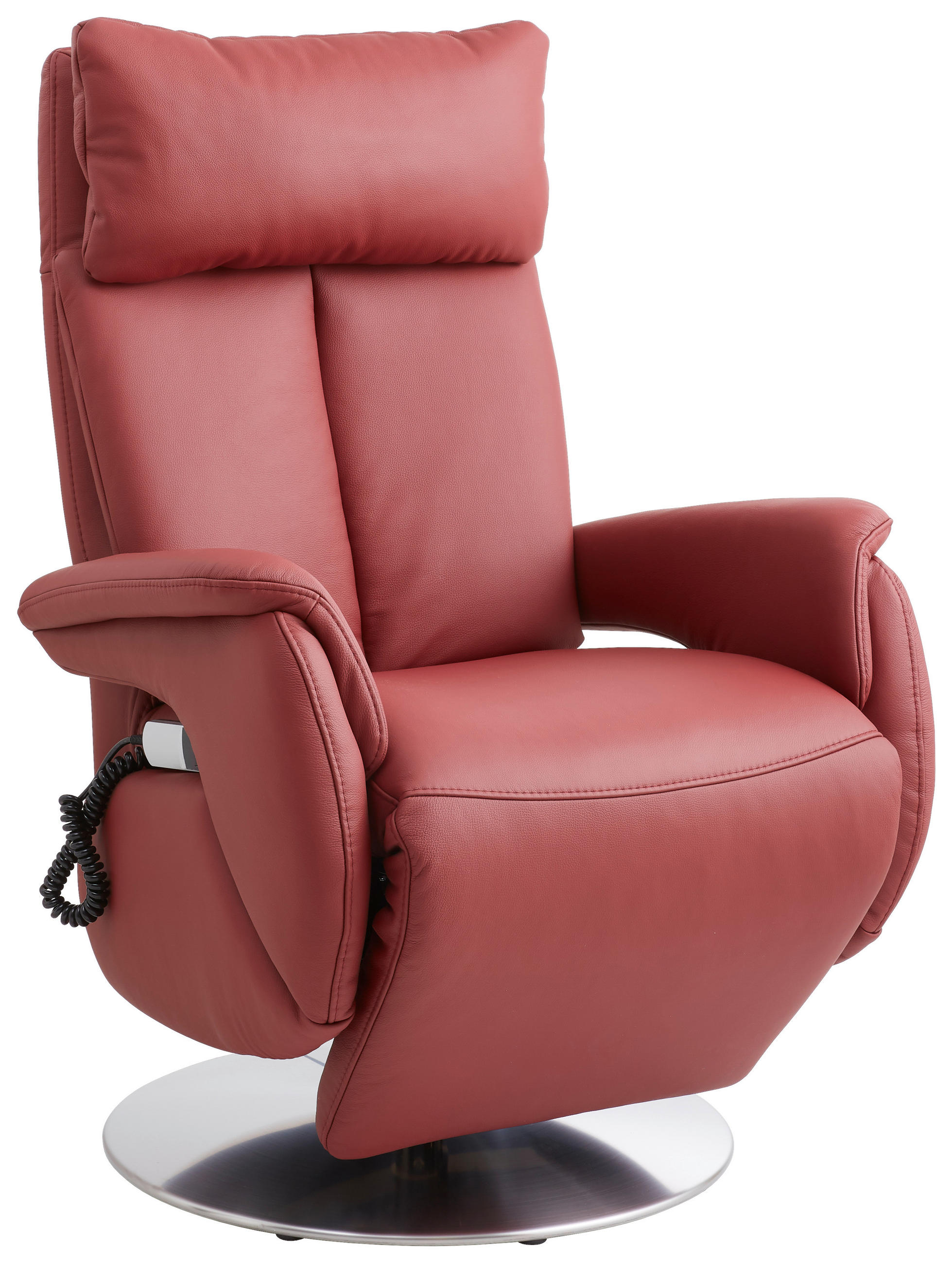 RELAXSESSEL Echtleder    - Edelstahlfarben/Dunkelrot, KONVENTIONELL, Leder/Metall (78/110/81cm) - Cantus