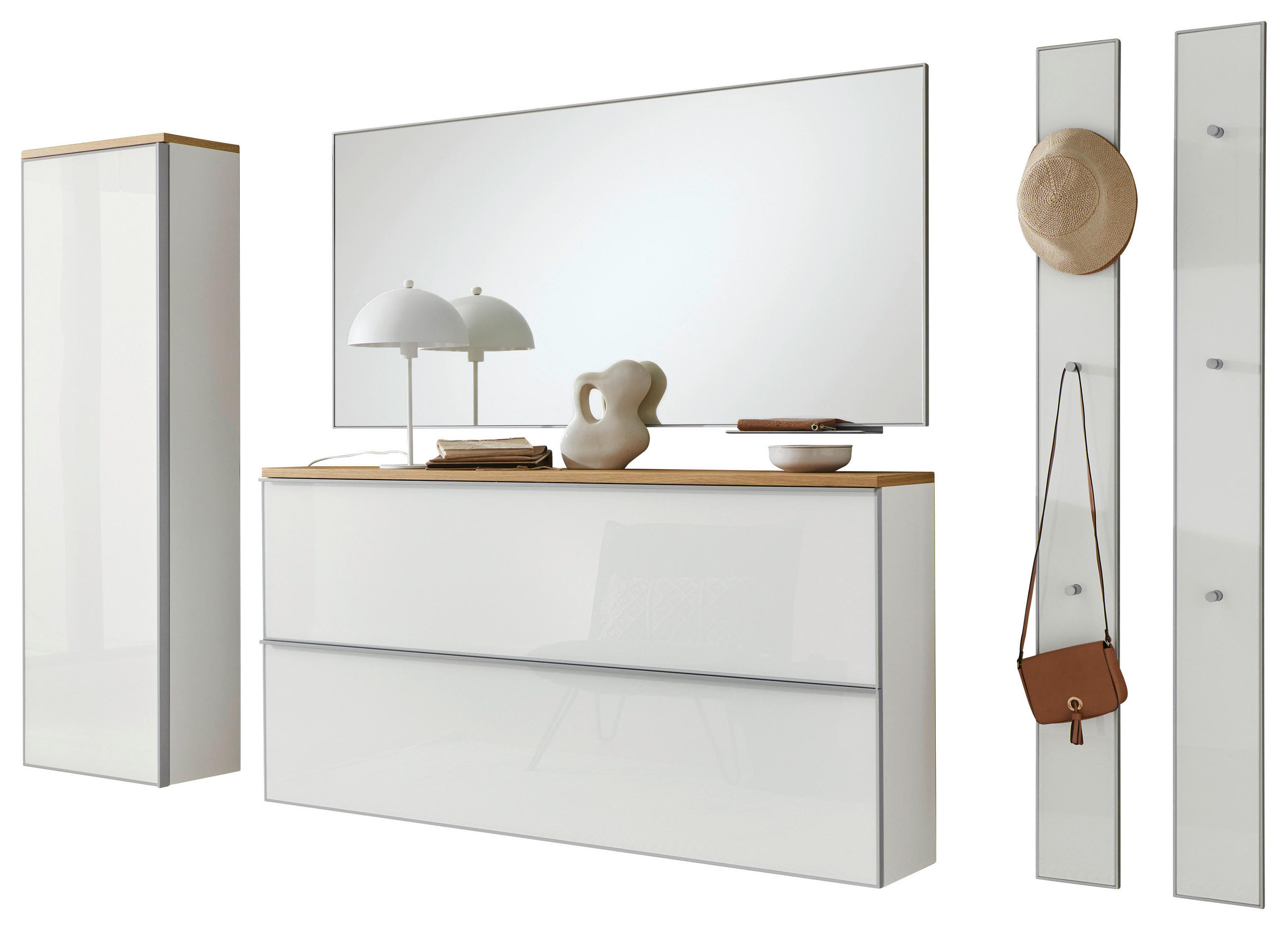 GARDEROBE 6-teilig  in 285/195/31 cm  - Weiß, Design, Glas/Holz (285/195/31cm)