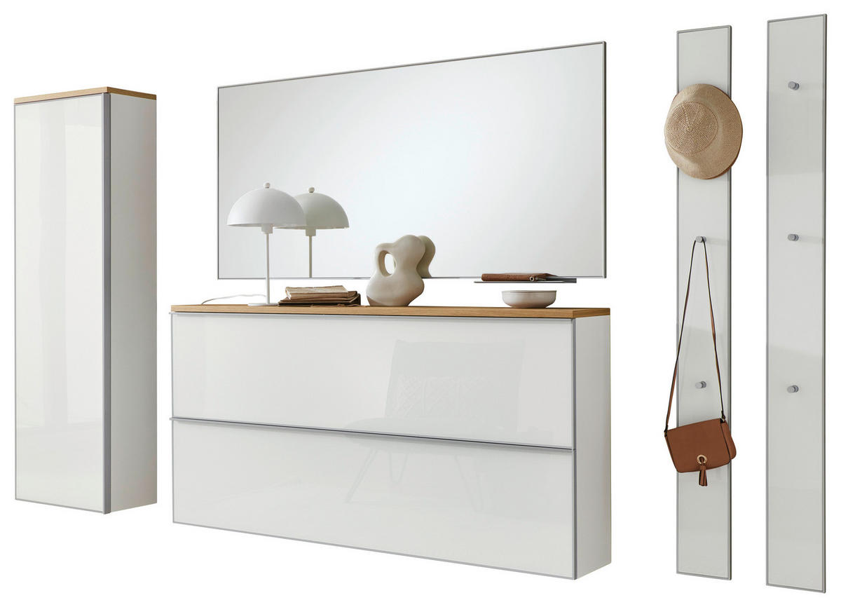 GARDEROBE 6-teilig  in 285/195/31 cm  - Weiß, Design, Glas/Holz (285/195/31cm)