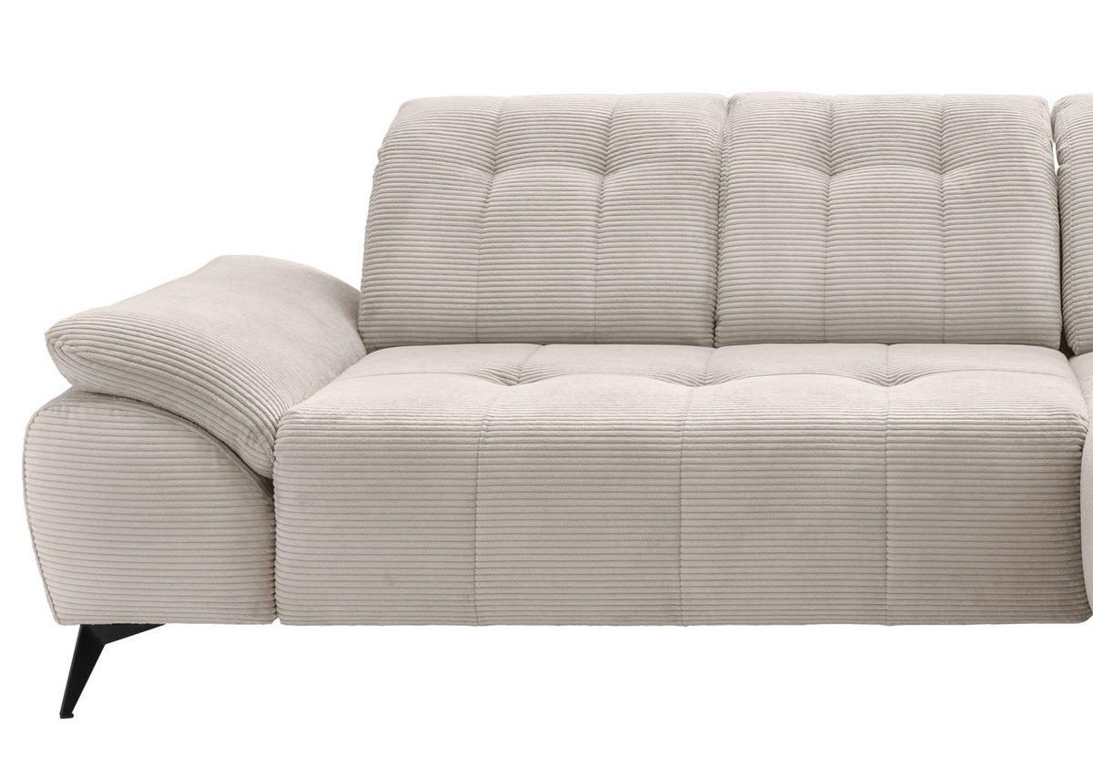 ECKSOFA FIORE in Cord Beige Kopfteilverstellung, Sitzvorzug  280/180 cm  - Beige/Schwarz, MODERN, Textil/Metall (280/180cm) - Livetastic
