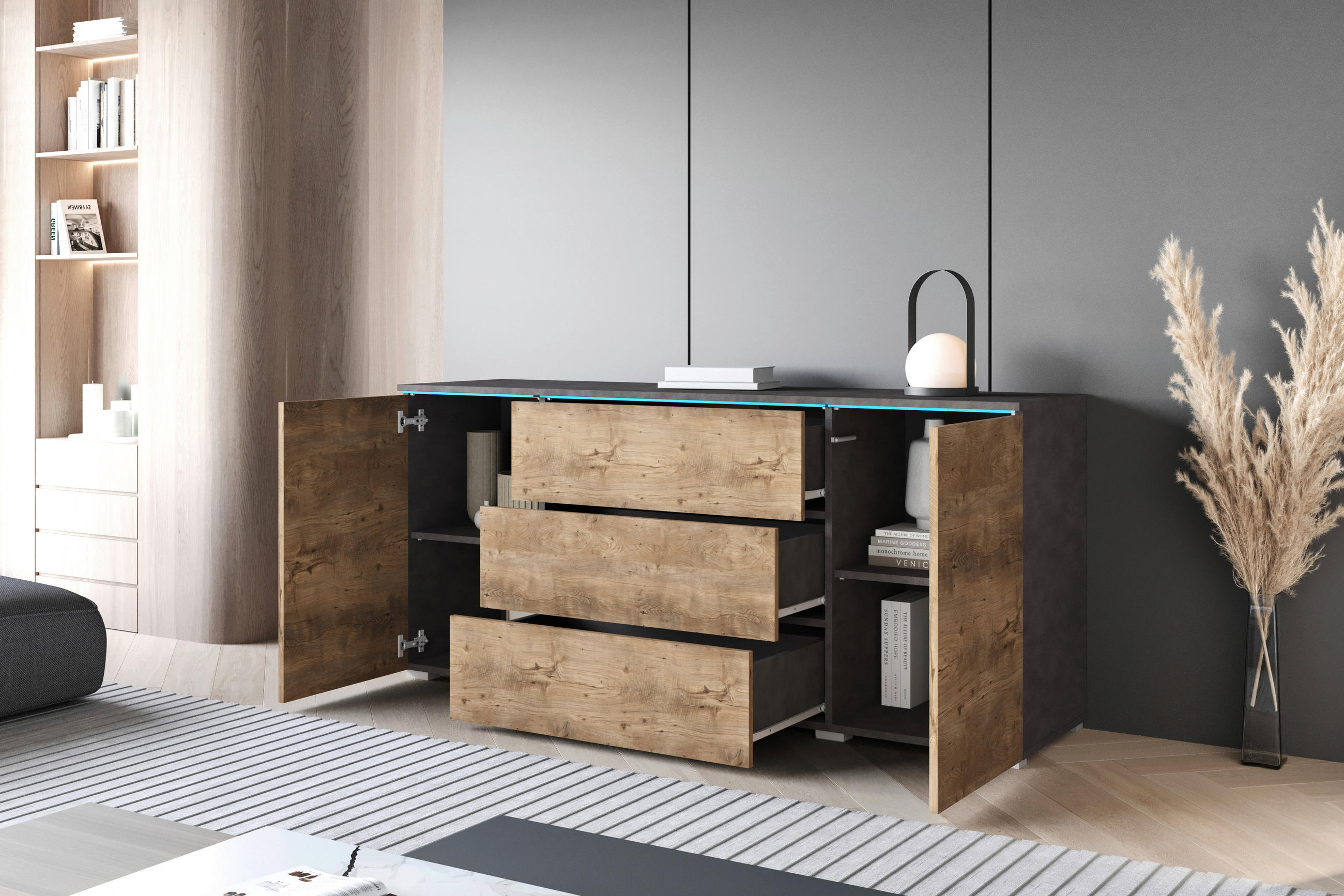 SIDEBOARD 150/67,9/39,5 cm  in Anthrazit, Kastanieneichefarben  - Kastanieneichefarben/Anthrazit, Trend, Holzwerkstoff/Kunststoff (150/67,9/39,5cm)