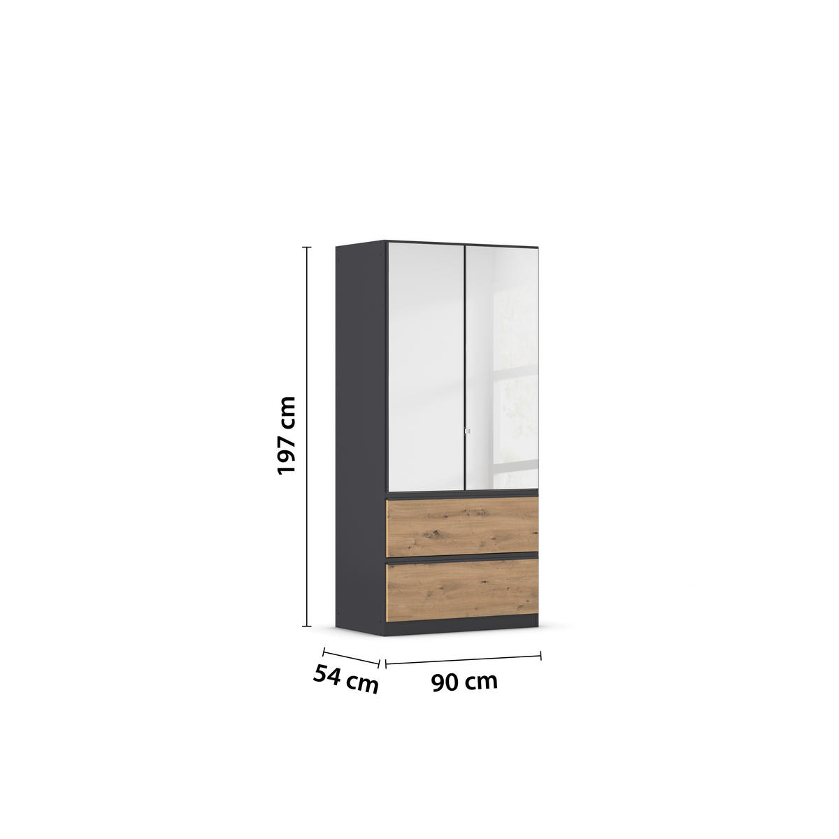 DREHTÜRENSCHRANK in Grau, Eiche Artisan  - Eiche Artisan/Grau, Modern, Holzwerkstoff (91/197/54cm) - Rauch Möbel