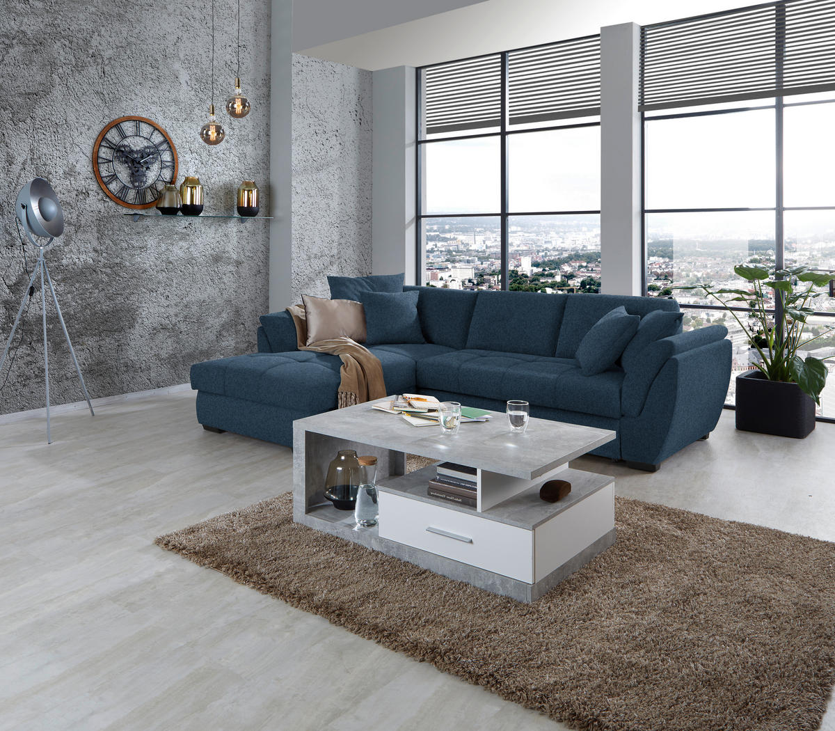 HÖRNSOFFA i vävt tyg mörkblå  - svart/mörkblå, Design, textil/plast (187/278cm) - Livetastic