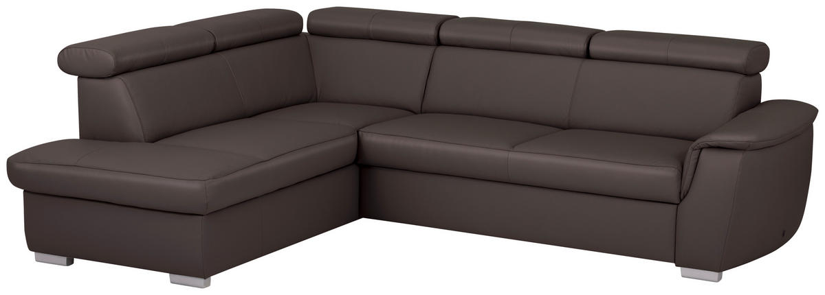WOHNLANDSCHAFT  in Kombination Echtleder/Lederlook Dunkelbraun  - Dunkelbraun, Leder/Metall (211/262cm) - Celina Home