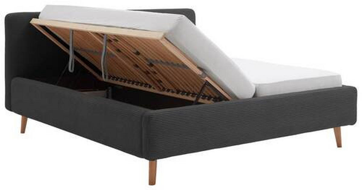 POLSTERBETT gepolstertes Kopfteil, Lattenrost, Bettkasten 140/200 cm  in Anthrazit  - Anthrazit/Naturfarben, Design, Holz/Textil (140/200cm) - Xora