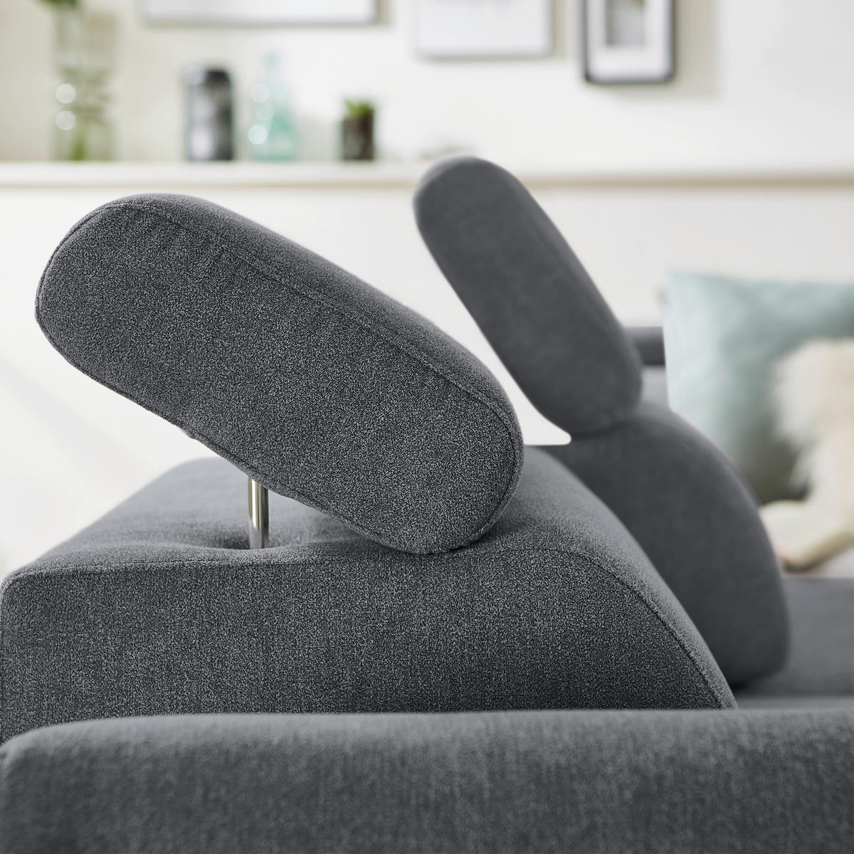 ECKSOFA in Webstoff Anthrazit  - Anthrazit/Schwarz, Design, Textil/Metall (277/237cm) - Stylife