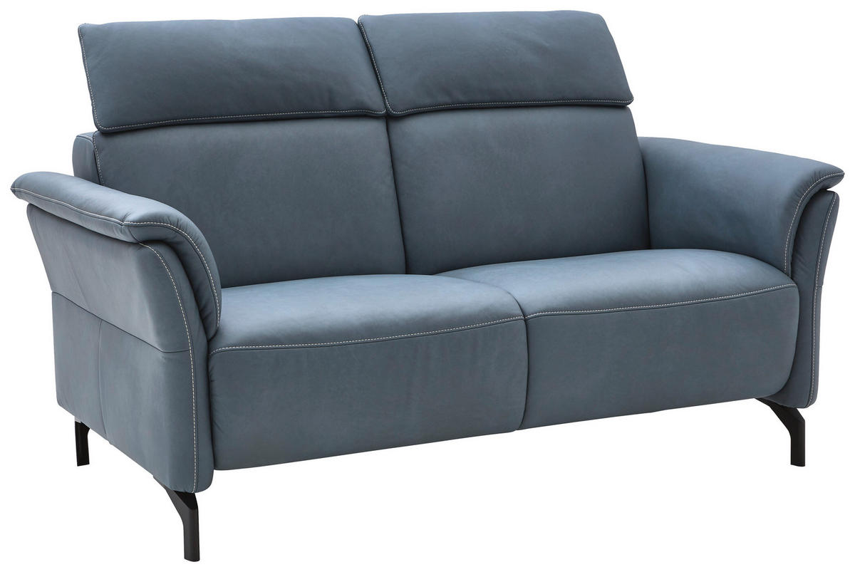 2-SITZER-SOFA in Echtleder Graublau  - Graublau/Schwarz, Konventionell, Leder/Metall (178/103/92cm) - Dieter Knoll