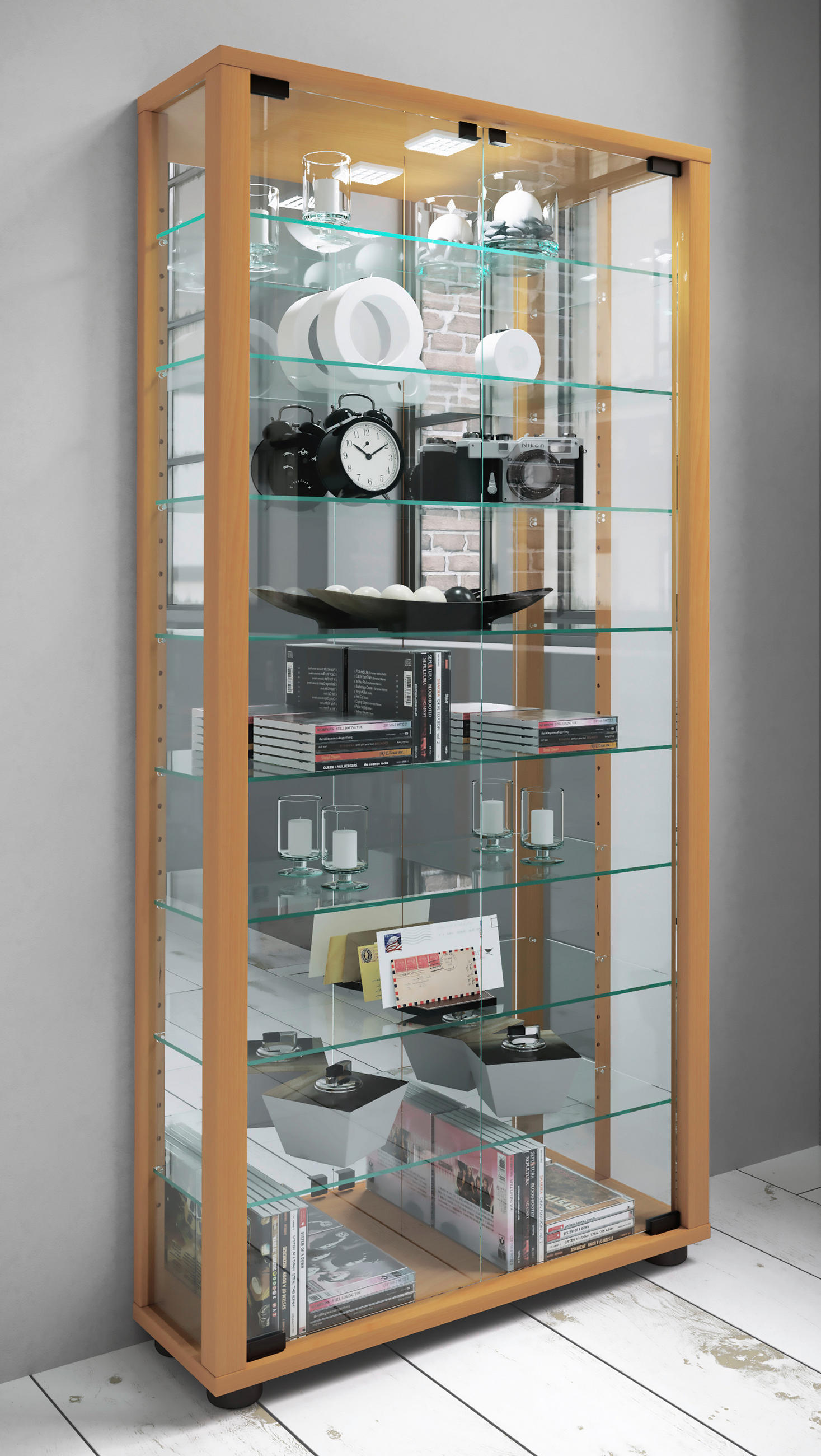 VITRINE in Buchefarben  - Buchefarben, Modern, Glas/Holzwerkstoff (59/114,8/18cm) - MID.YOU