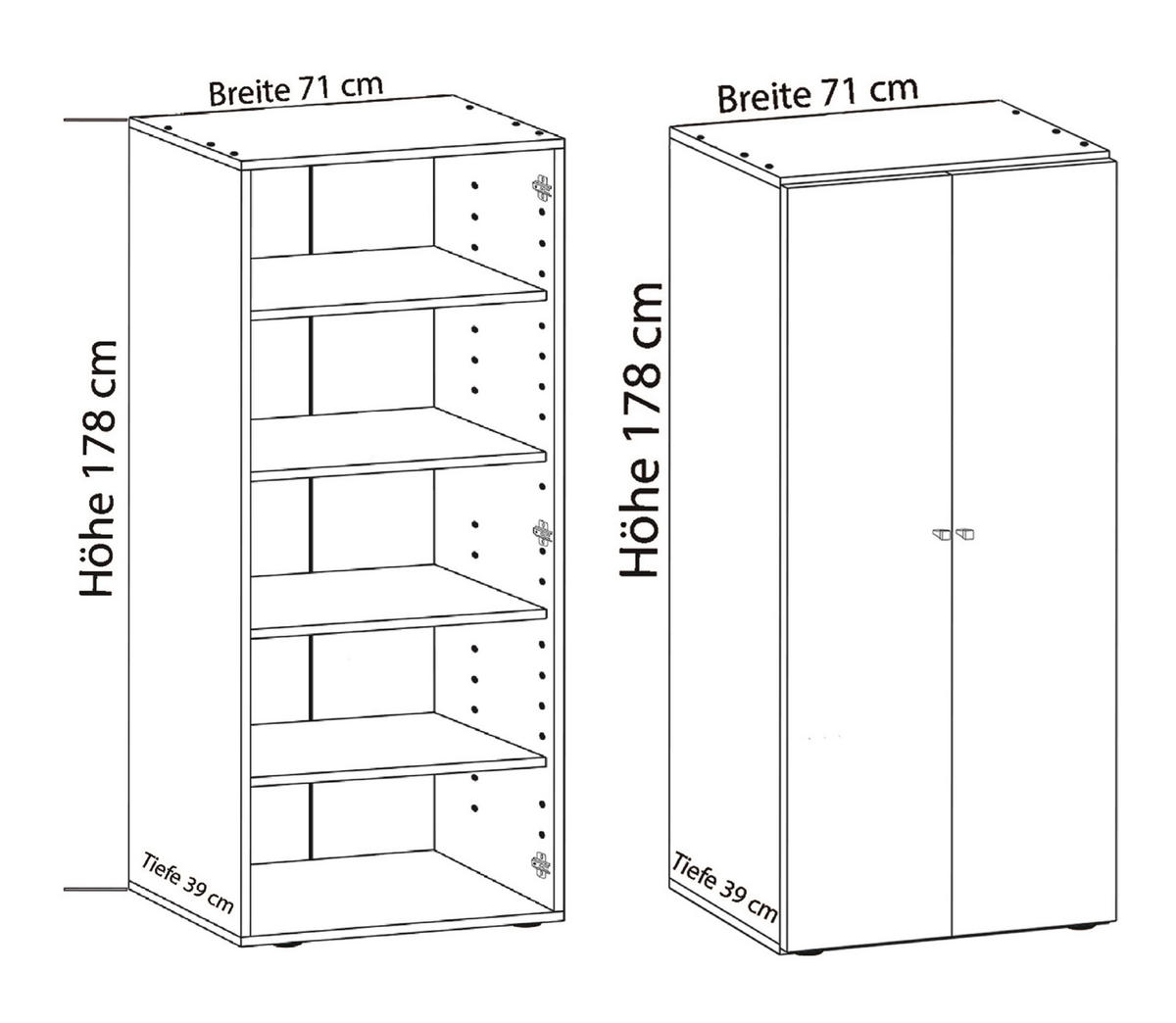 MEHRZWECKSCHRANK 70/178/39 cm  - Weiss/Silberfarben, Design, Holzwerkstoff/Kunststoff (70/178/39cm) - MID.YOU