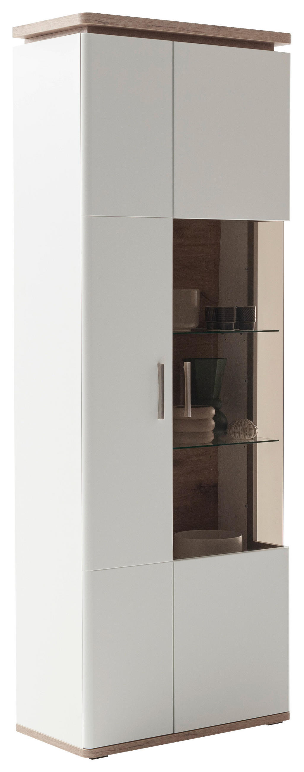 VITRINE in Weiß, Eichefarben  - Eichefarben/Weiß, Design, Glas/Holzwerkstoff (75/208/38cm) - Livetastic
