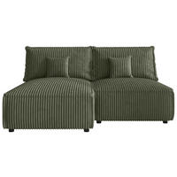 ECKSOFA Olivgrün Cord Zierkissen, Rückenkissen, Schlaffunktion, Rücken echt  - Schwarz/Olivgrün, MODERN, Kunststoff/Textil (153/200cm) - Xora