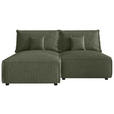 ECKSOFA Olivgrün Cord Zierkissen, Rückenkissen, Schlaffunktion, Rücken echt  - Schwarz/Olivgrün, MODERN, Kunststoff/Textil (153/200cm) - Xora