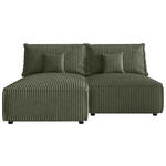 ECKSOFA Olivgrün Cord Zierkissen, Rückenkissen, Schlaffunktion, Rücken echt  - Schwarz/Olivgrün, MODERN, Kunststoff/Textil (153/200cm) - Xora