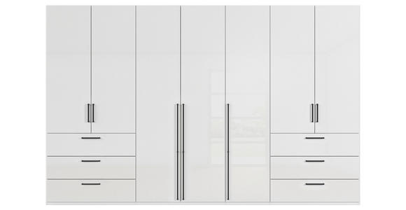 DREHTÜRENSCHRANK 350/223/61 cm,  in Weiß, Weiß Hochglanz, 7-türig  - Weiß Hochglanz/Schwarz, Basics, Holzwerkstoff/Metall (350/223/61cm) - Novel