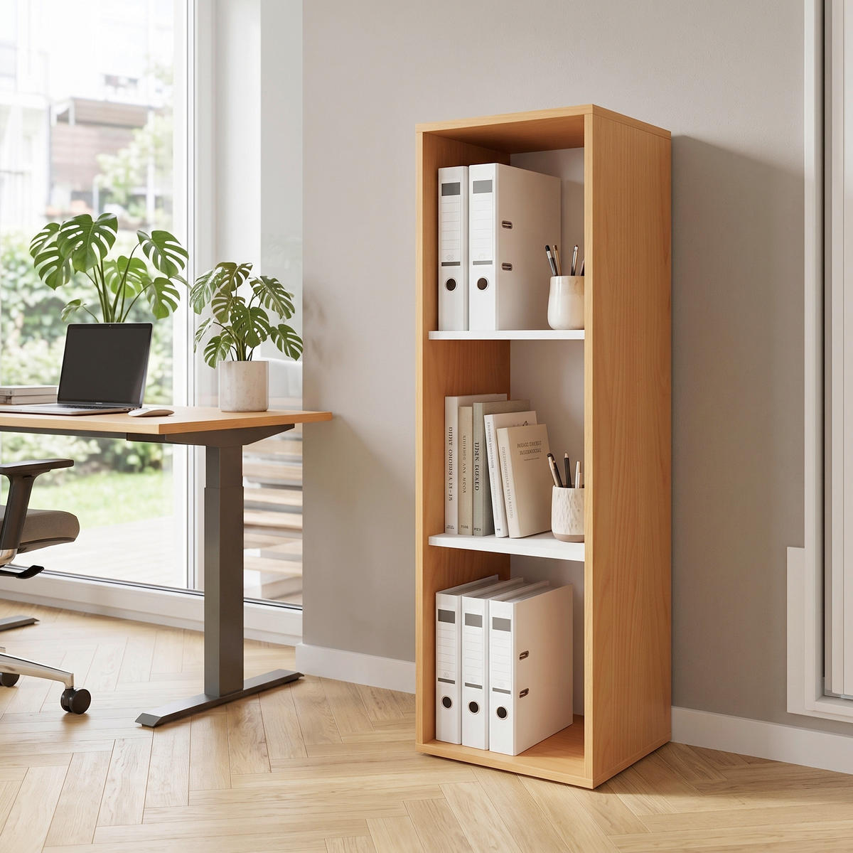 AKTENREGAL 35/110/37 cm  - Weiss/Buchefarben, Modern, Holzwerkstoff (35/110/37cm) - P & B