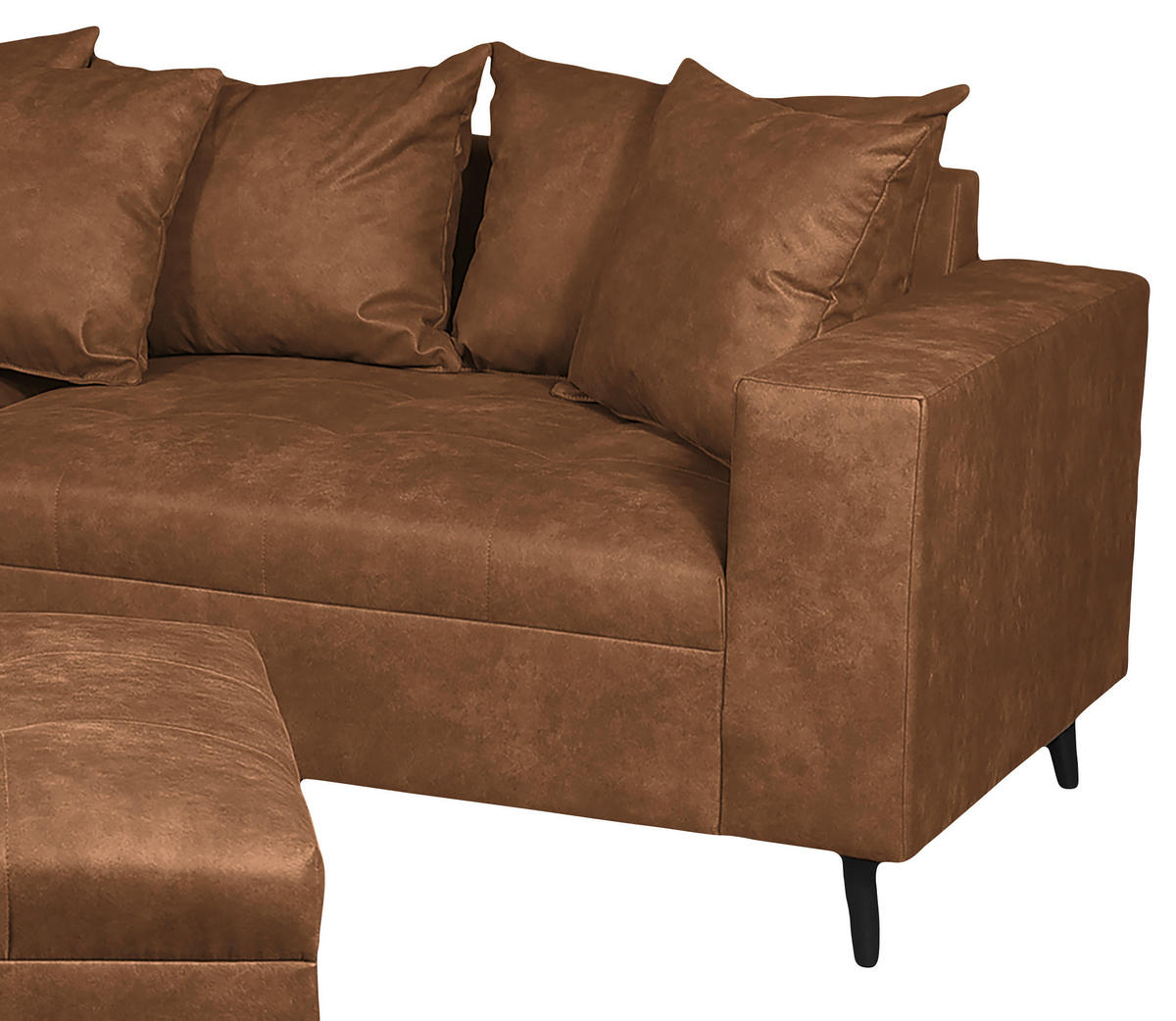 Ecksofa inkl. Hocker in Mikrofaser Braun  - Schwarz/Braun, Design, Holz/Textil (174/247cm) - MID.YOU