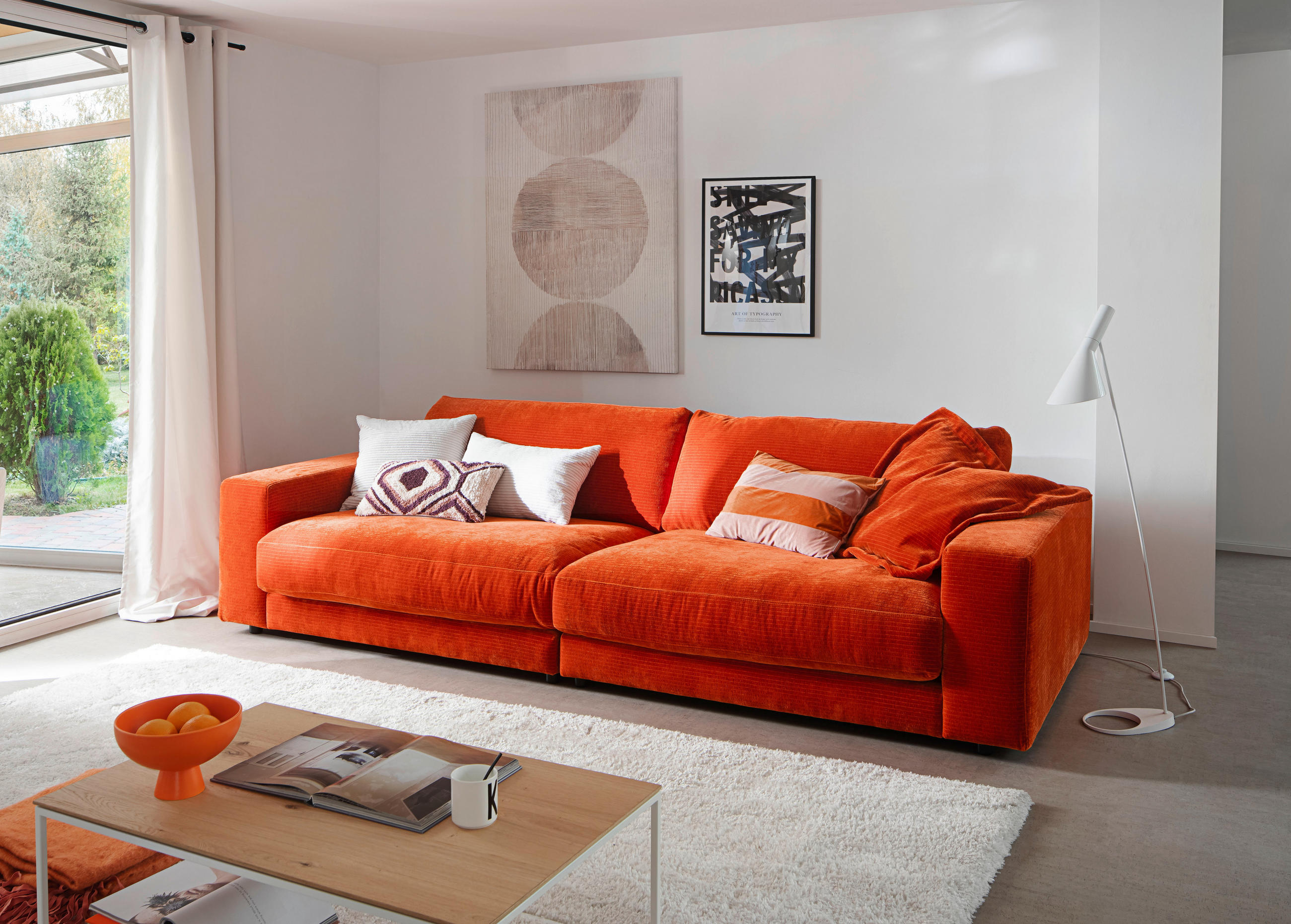 3-SITZER-SOFA in Chenille Orange  - Schwarz/Orange, Design, Kunststoff/Textil (290/86/127cm) - Lomoco