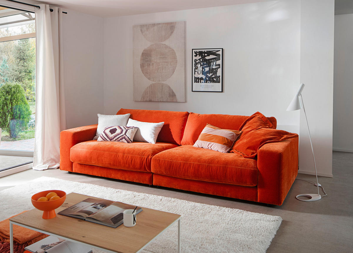3-SITZER-SOFA in Chenille Orange  - Schwarz/Orange, Design, Kunststoff/Textil (290/86/127cm) - Lomoco