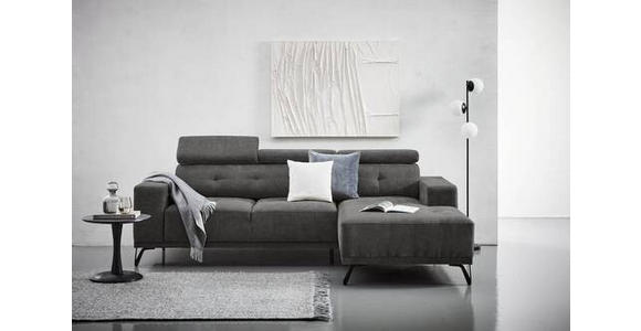 ECKSOFA in Chenille Dunkelgrau  - Dunkelgrau/Schwarz, KONVENTIONELL, Textil/Metall (264/178cm) - Hom`in