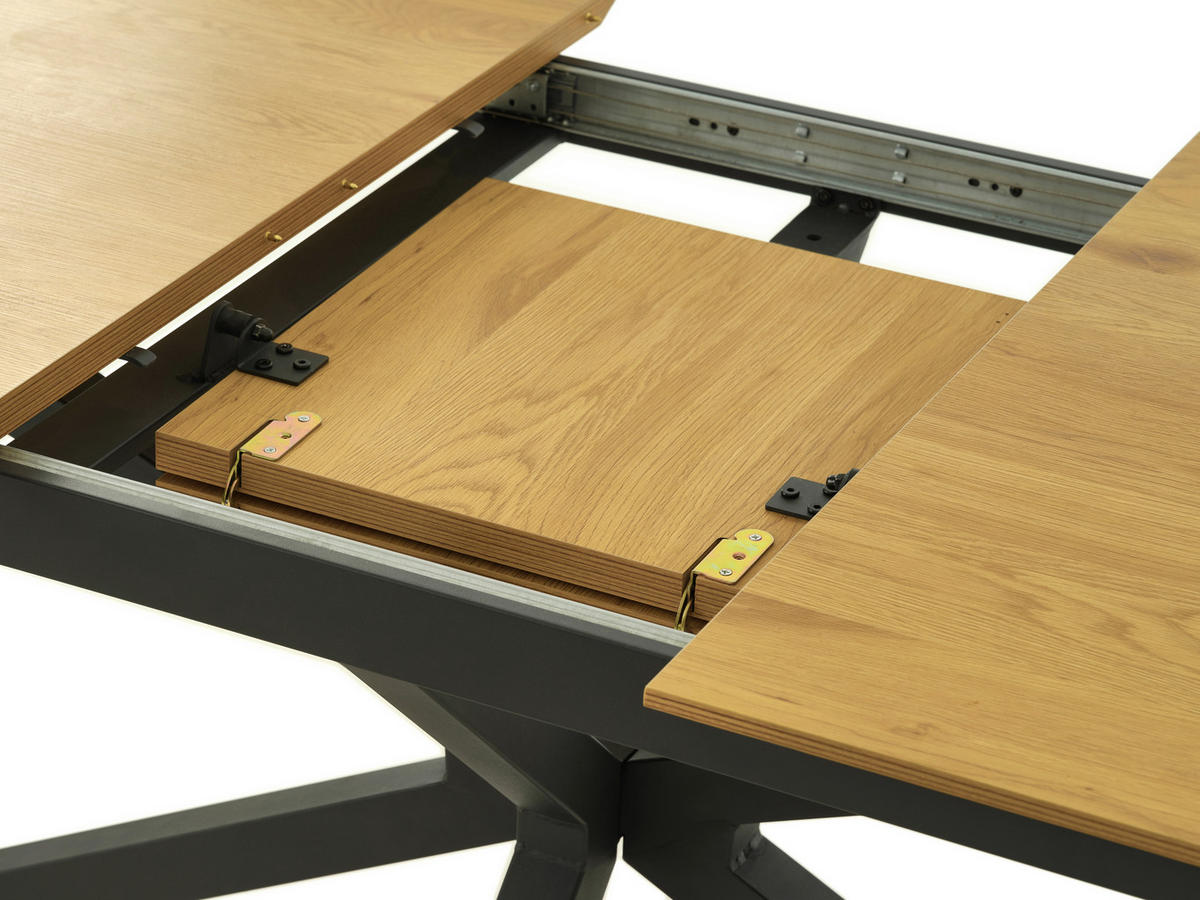 ESSTISCH in Holzwerkstoff  - Eichefarben/Schwarz, MODERN, Holzwerkstoff/Metall (90/75/160-200cm) - Livetastic