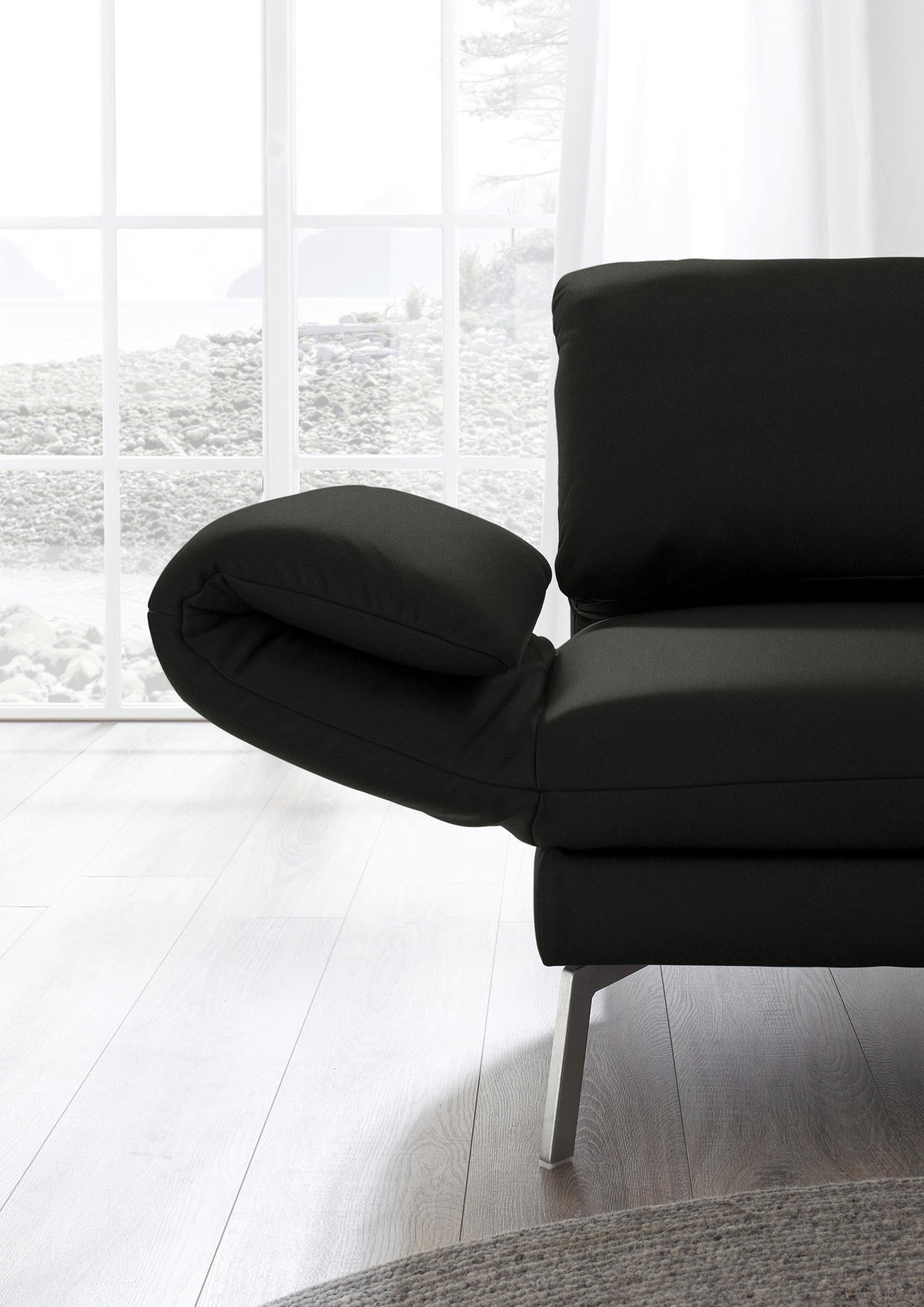RÉCAMIERE in Echtleder Schwarz  - Chromfarben/Schwarz, Design, Leder/Metall (209/85-109/95-16cm) - Dieter Knoll